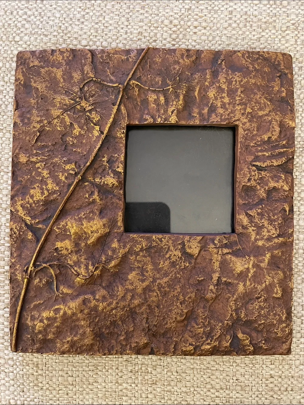 Textured Rustic Square Photo Frame in Brown with Gold Accents